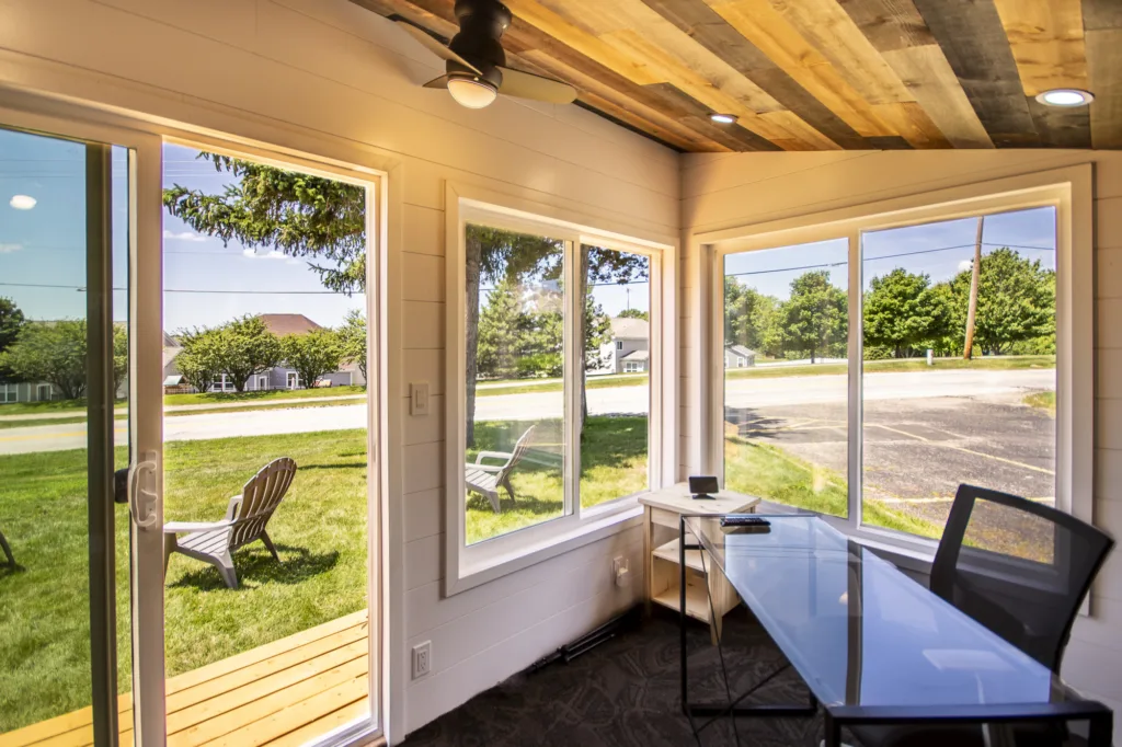 backyard office shed, beautiful view, private modern studio